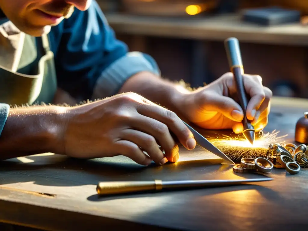 Un maestro orfebre modela con destreza una joya, fusionando la orfebrería tradicional con el diseño digital