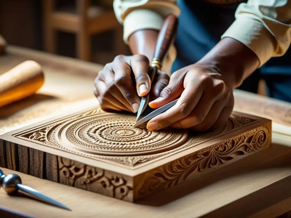 Las manos de un hábil artesano tallan con precisión en madera, destacando la artesanía auténtica