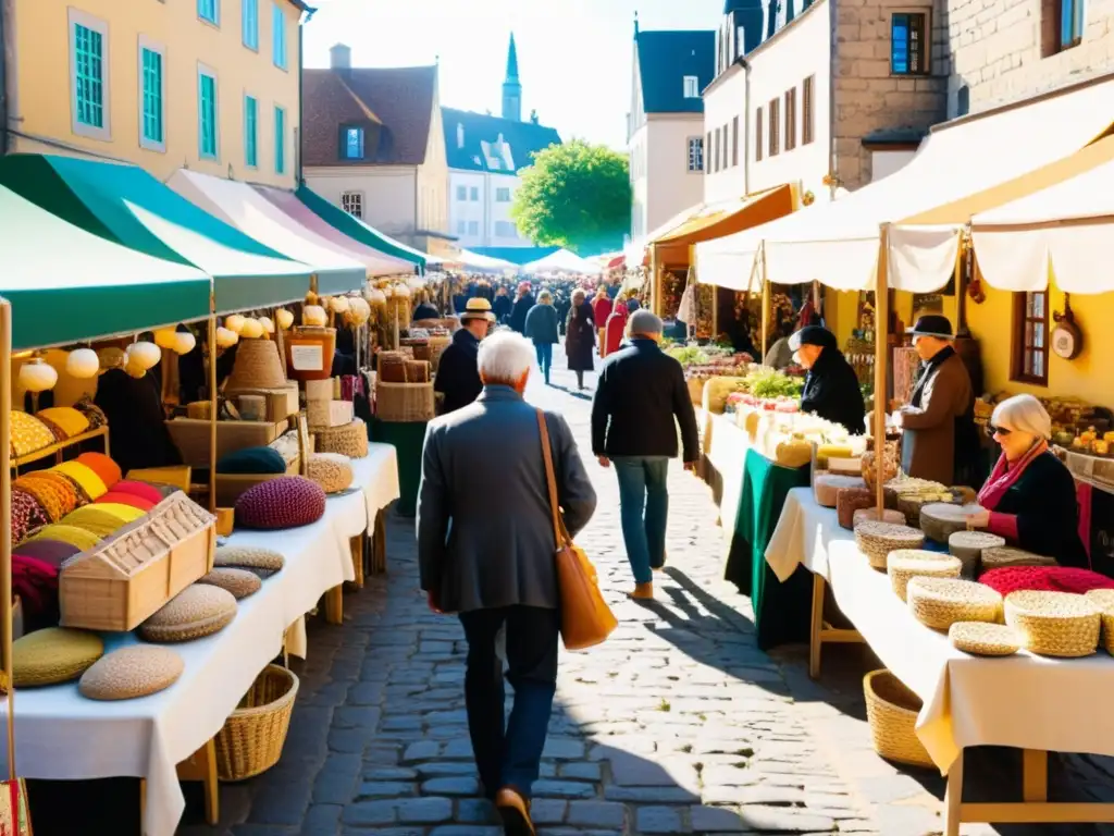 Mercado artesanal lleno de color y vida en un encantador pueblo antiguo