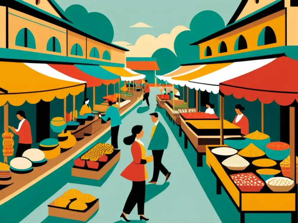 Un mercado bullicioso con artesanía tradicional en marketing digital
