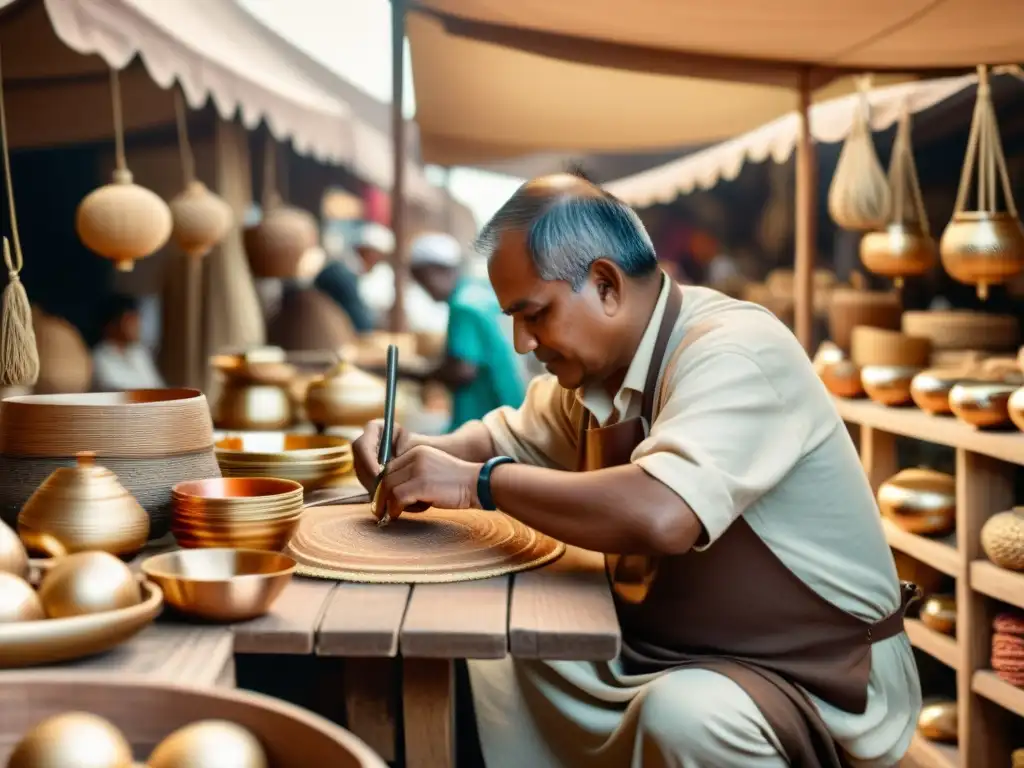 Una fotografía vintage de un mercado tradicional lleno de coloridas artesanías