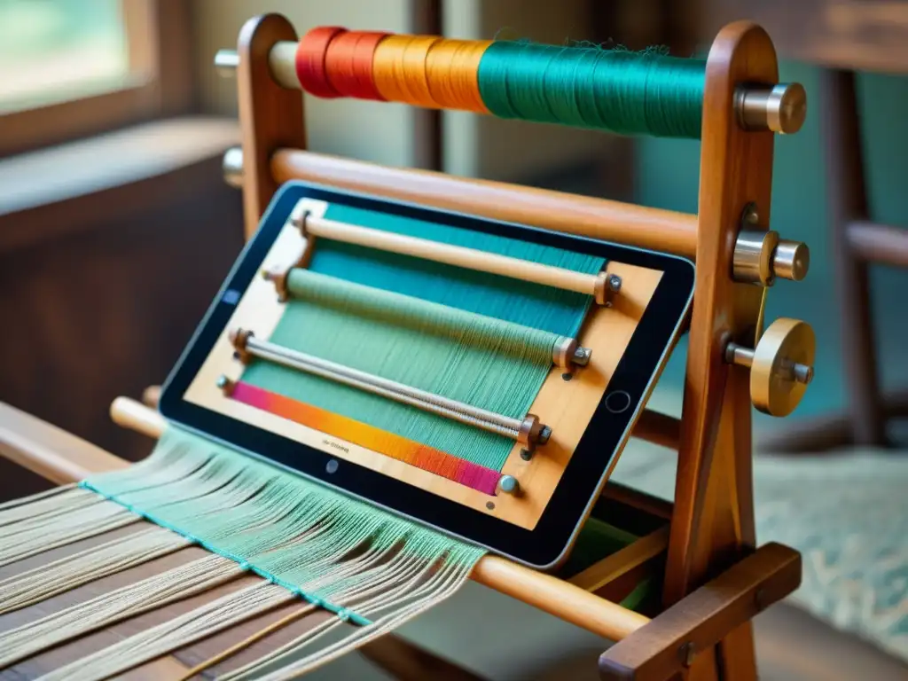 Una mesa de tejido con hilos de colores, uniendo tradición y tecnología