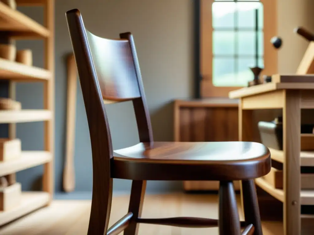 Fotografiando muebles artesanales con impacto: Una silla de madera artesanal capturada desde abajo, destacando sus detalles y calidez atemporal