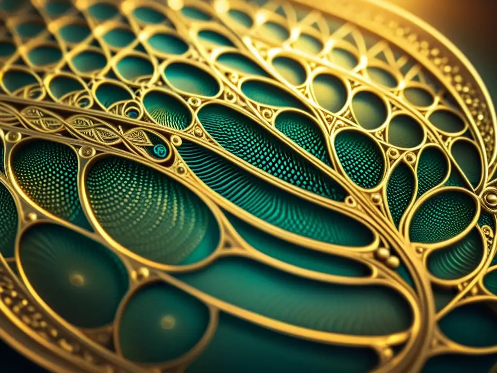 Una obra de arte digital vintage en primer plano con detalles metálicos intricados, evocando una atmósfera de micrometalurgia en arte digital