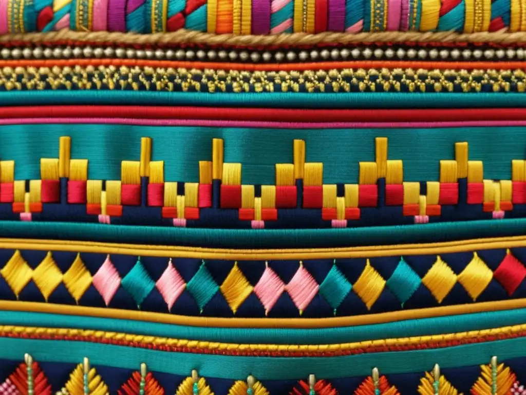 Una obra de arte textil vintage muestra bordados tradicionales y patrones digitales, evolución del arte textil