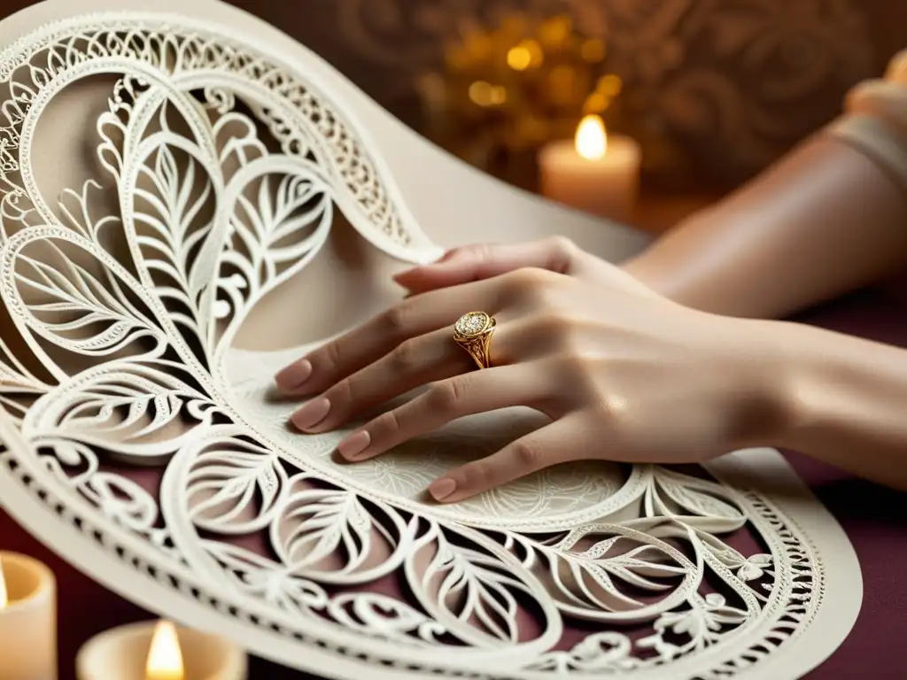 Arte en papel: manos creando filigranas Un par de manos expertas moldean delicadas tiras de papel en talleres de filigrana, creando diseños intrincados