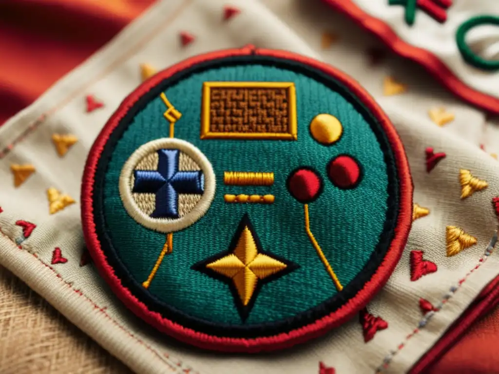 Parche de videojuegos artesanal con bordado detallado Un parche artesanal con temática de videojuegos, exhibiendo intrincados bordados de personajes y símbolos clásicos