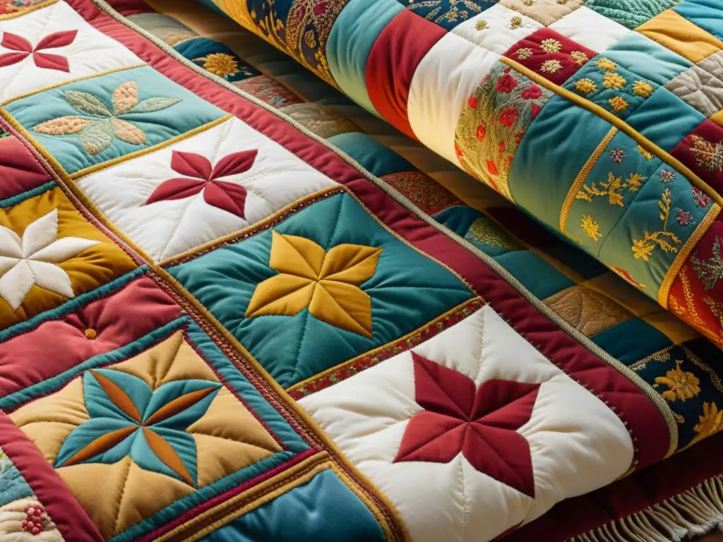 Un patchwork tradicional detallado resplandece con historia y artesanía, evocando nostalgia y tradición