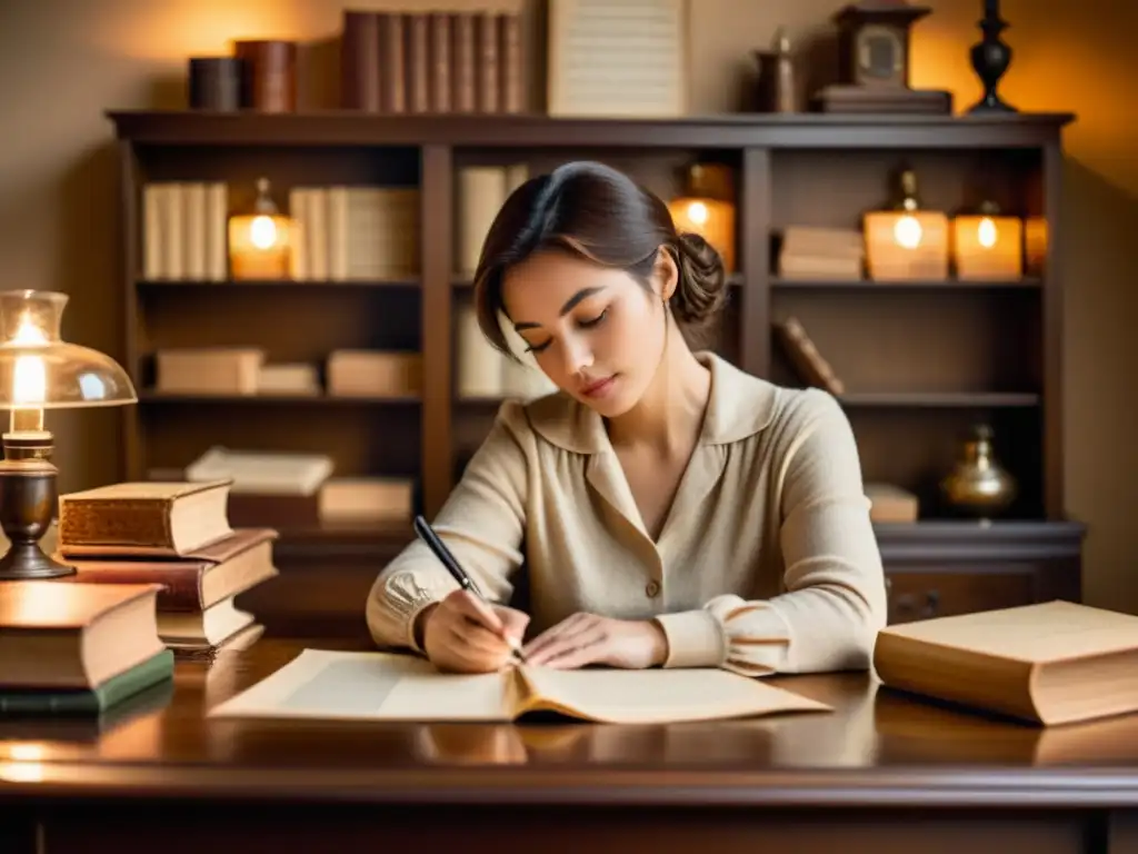 Persona leyendo una carta antigua en un escritorio vintage, evocando nostalgia y reflexión