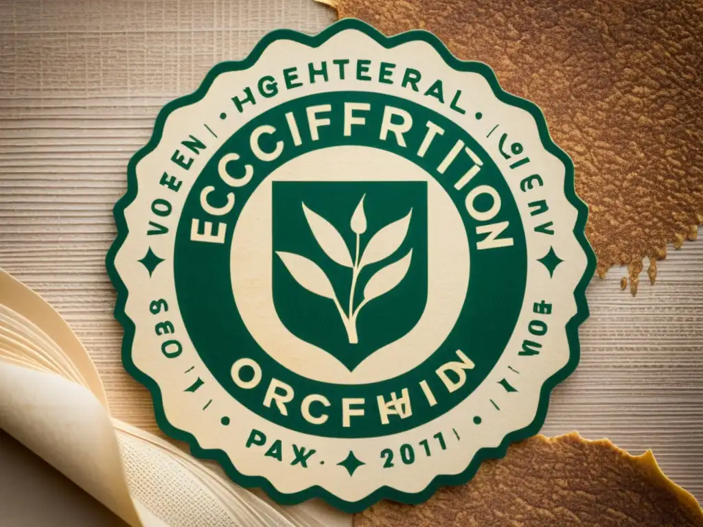 Sello ecológico vintage en papel artesanal Un sello de certificación ecológica vintage estampado en papel artesanal texturizado, evocando autenticidad y atemporalidad