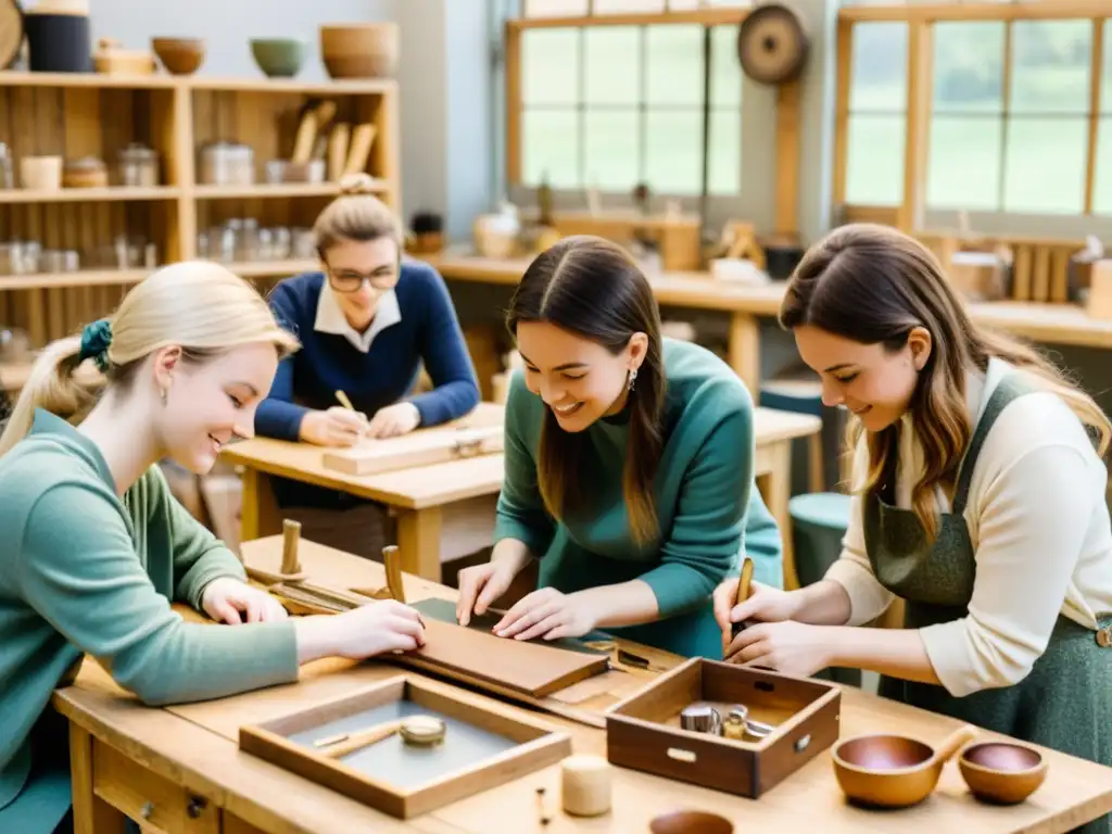 Un taller de artesanía digital en educación juvenil: jóvenes entusiastas crean y comparten en un espacio cálido y vintage