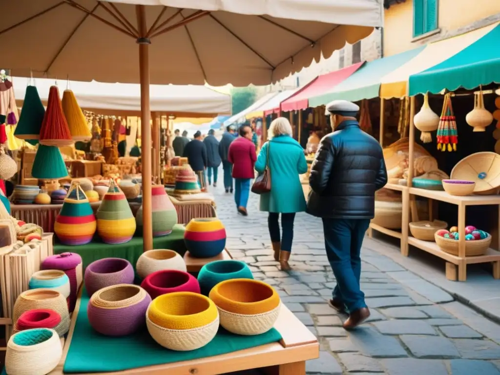 Vibrante mercado de artesanía con integración de tradición y plataformas digitales