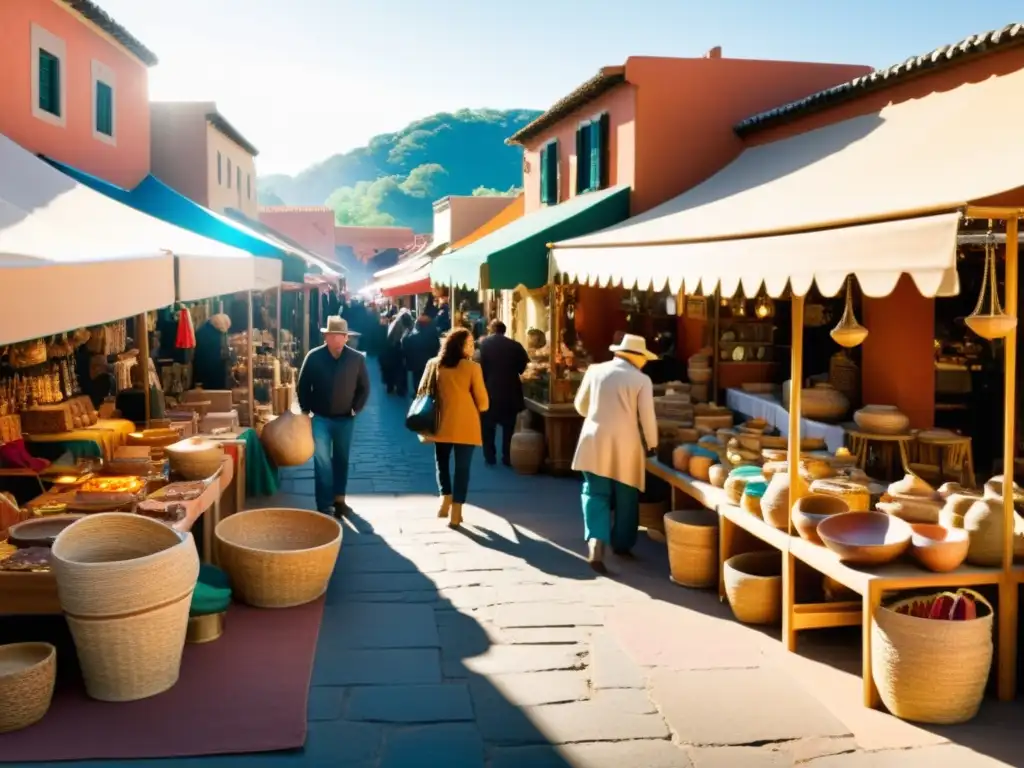 Vibrante mercado de artesanías con promoción en redes sociales nicho