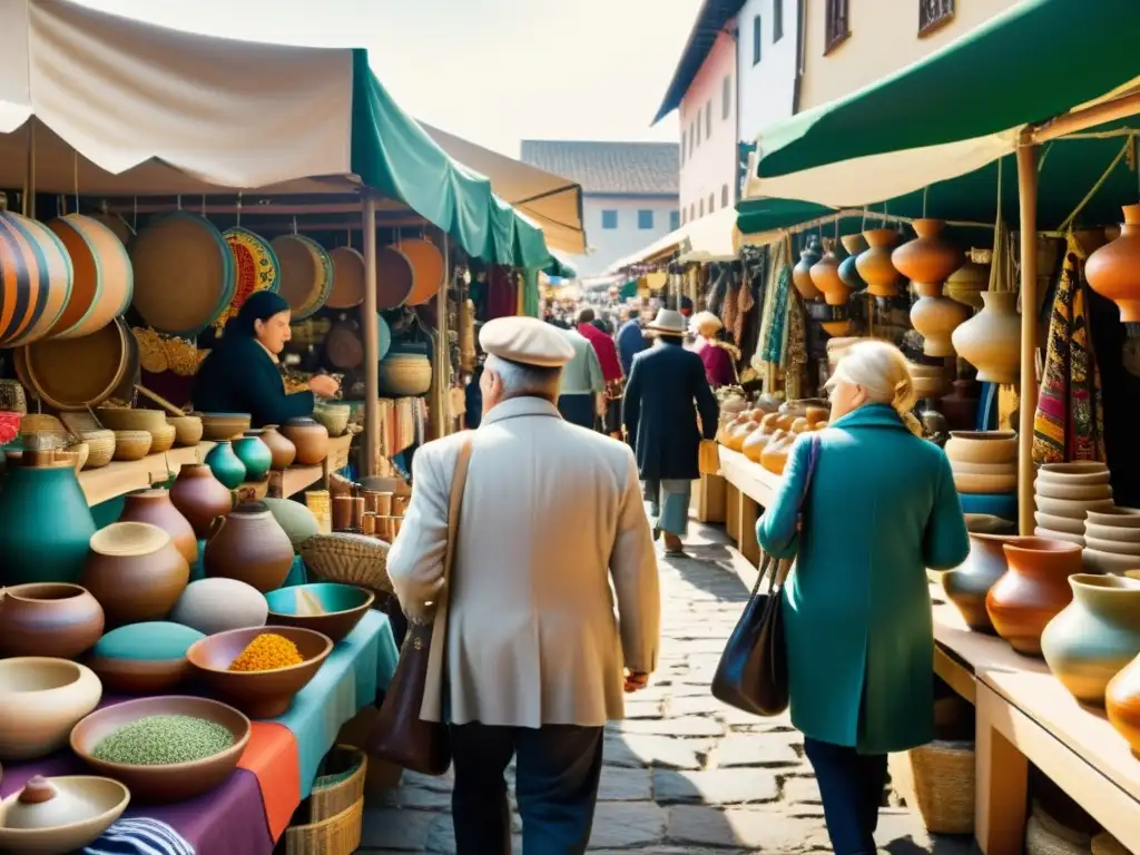 Vibrante mercado de artesanía autóctona en turismo cultural con productos tradicionales y ambiente nostálgico de comunidad