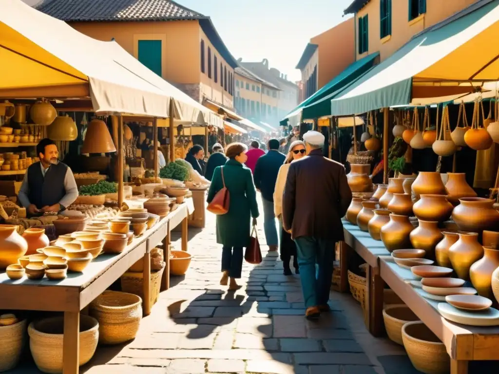 Vibrante mercado de artesanía autóctona en turismo cultural, con detalles y atmósfera nostálgica