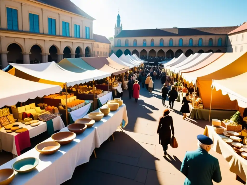 Un vibrante mercado virtual de artesanía colaborativa, con coloridos puestos y una atmósfera cálida y acogedora